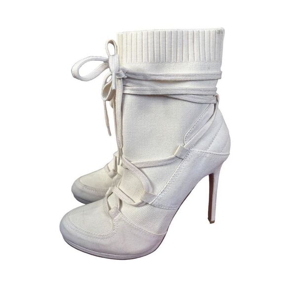 JF Just Fab Lou White Throwback Lace-Up Bootie Heel Size 6.5 - Picture 1 of 16